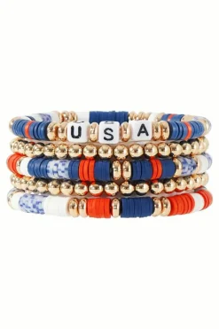 Best Dear-Lover 5pcs USA Independence Day Beaded Bracelet Set Multicolour