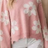 Best Dear-Lover Pearl Beaded Floral Drop Shoulder Sweater Multicolour