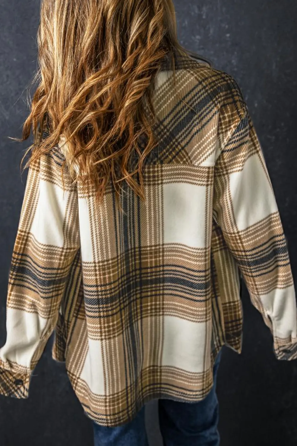 Best Dear-Lover Plaid Print Flap Pocket Button Up Shacket Multicolour