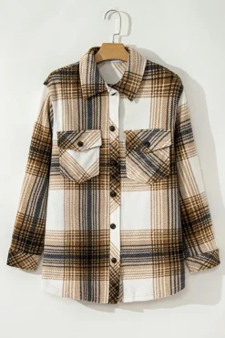 Best Dear-Lover Plaid Print Flap Pocket Button Up Shacket Multicolour