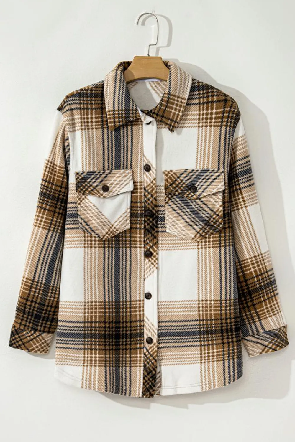 Best Dear-Lover Plaid Print Flap Pocket Button Up Shacket Multicolour