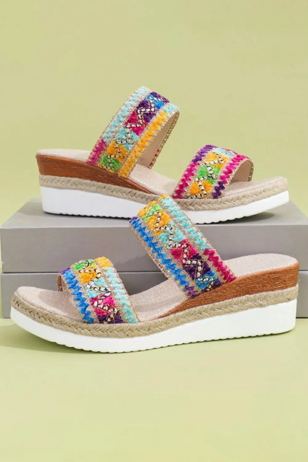 Sale Dear-Lover Random Color Crochet Dual Band Wedge Slippers Multicolour