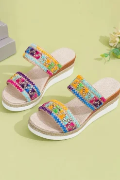Sale Dear-Lover Random Color Crochet Dual Band Wedge Slippers Multicolour