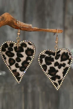 Discount Dear-Lover Rhinestone Edge Leopard Print Heart Shape Earrings Multicolour