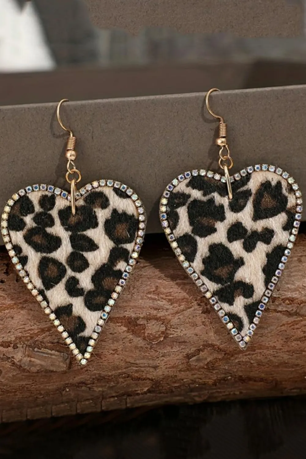 Discount Dear-Lover Rhinestone Edge Leopard Print Heart Shape Earrings Multicolour