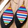Fashion Dear-Lover Serape Leaf Shape Leathered Drop Earrings Multicolour