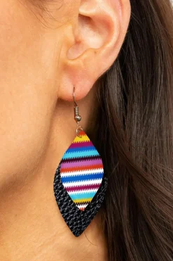 Fashion Dear-Lover Serape Leaf Shape Leathered Drop Earrings Multicolour