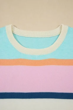 Best Dear-Lover Striped Color Block Flutter Sleeve Patchwork Sweater Top Multicolour