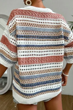 Outlet Dear-Lover Striped Hollow Out Half Sleeve Knitted Sweater Multicolour