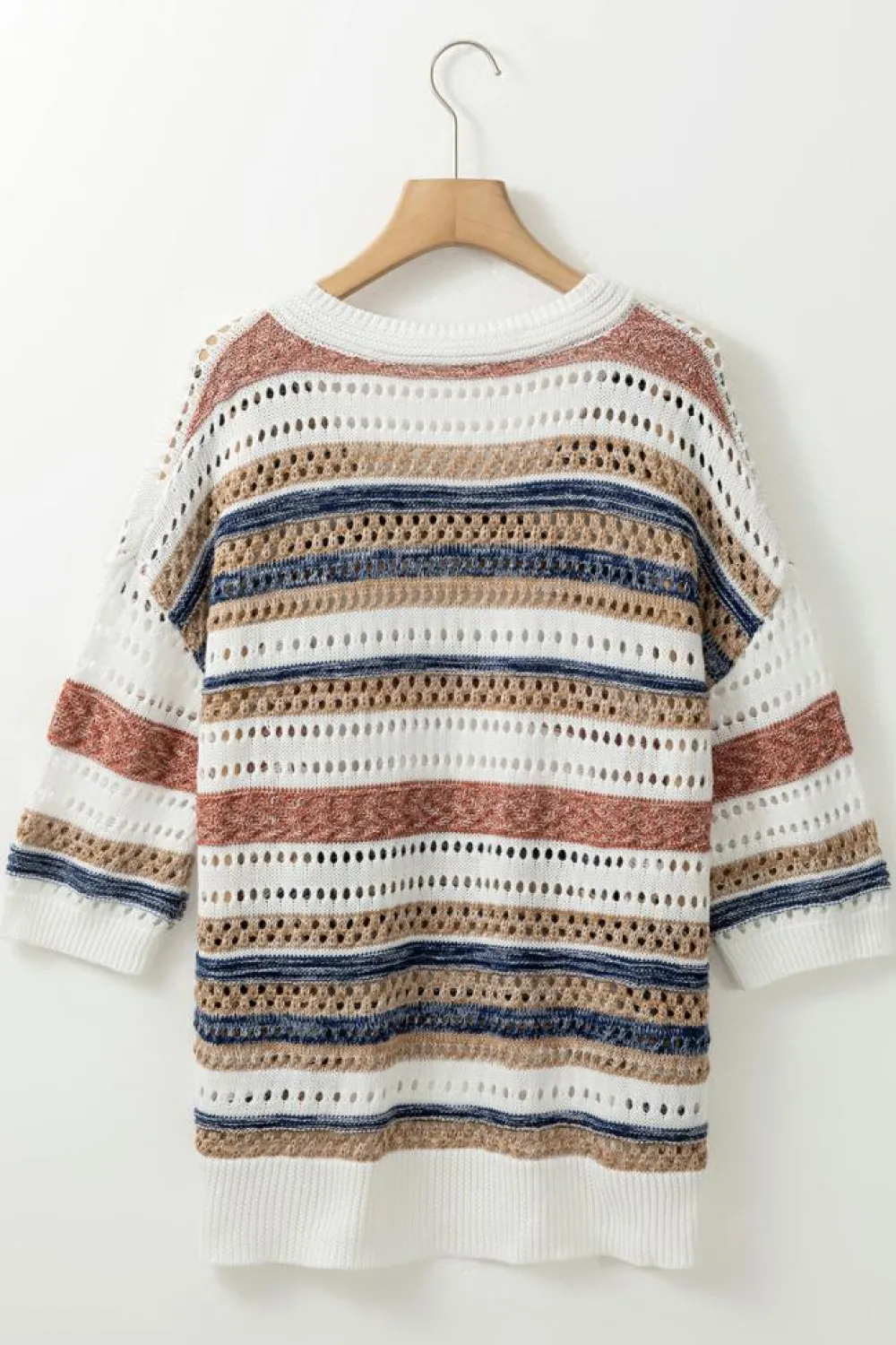 Outlet Dear-Lover Striped Hollow Out Half Sleeve Knitted Sweater Multicolour
