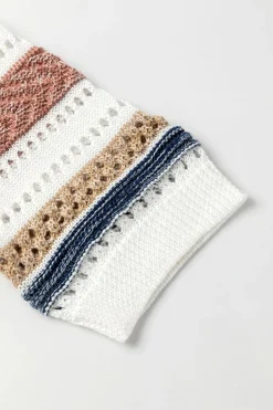 Outlet Dear-Lover Striped Hollow Out Half Sleeve Knitted Sweater Multicolour