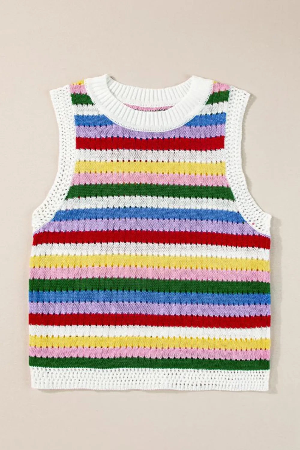 Clearance Dear-Lover Striped Knitted Eyelet Slim Sweater Vest Multicolour