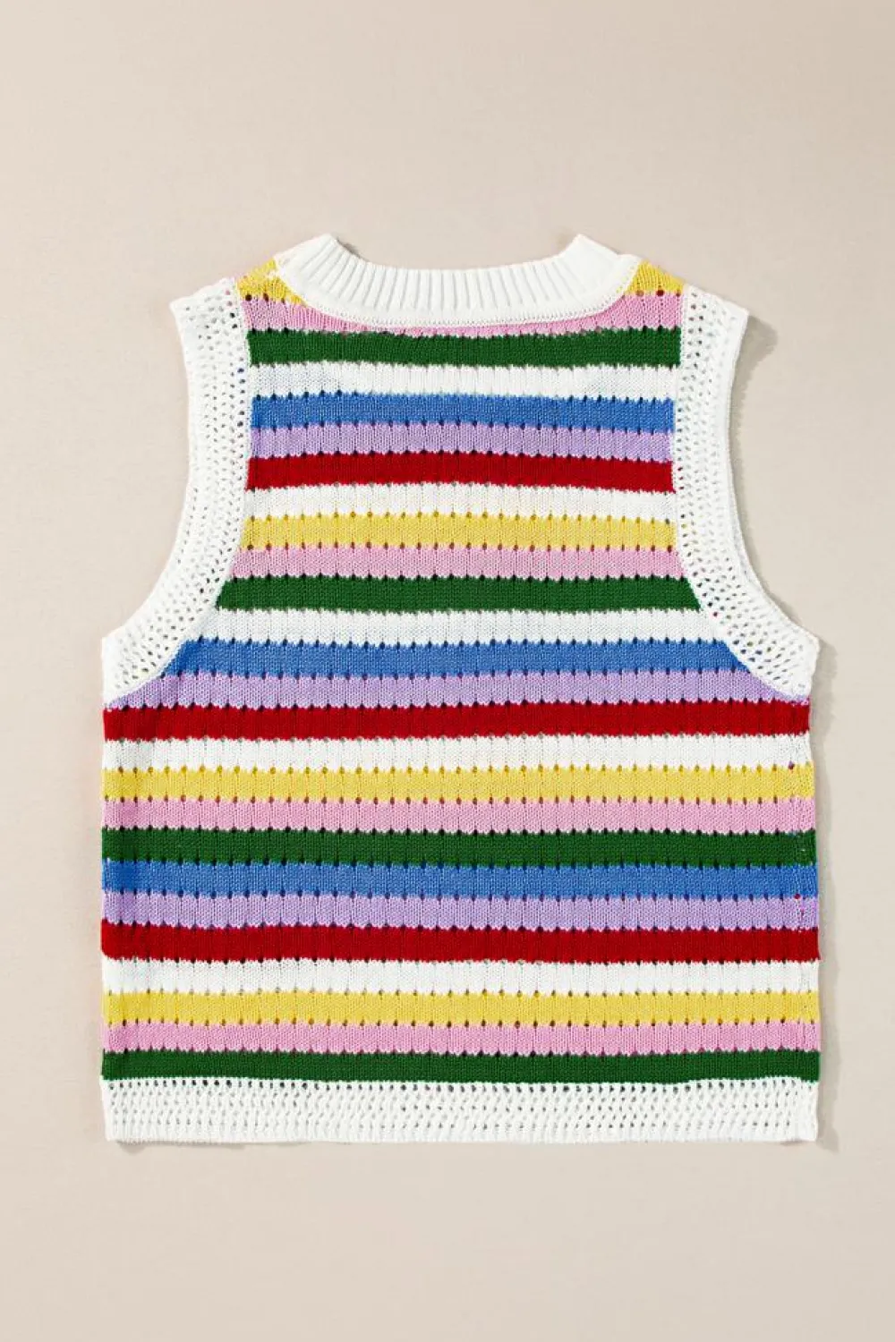 Clearance Dear-Lover Striped Knitted Eyelet Slim Sweater Vest Multicolour