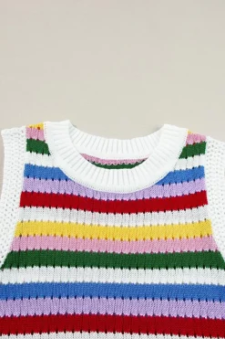 Clearance Dear-Lover Striped Knitted Eyelet Slim Sweater Vest Multicolour