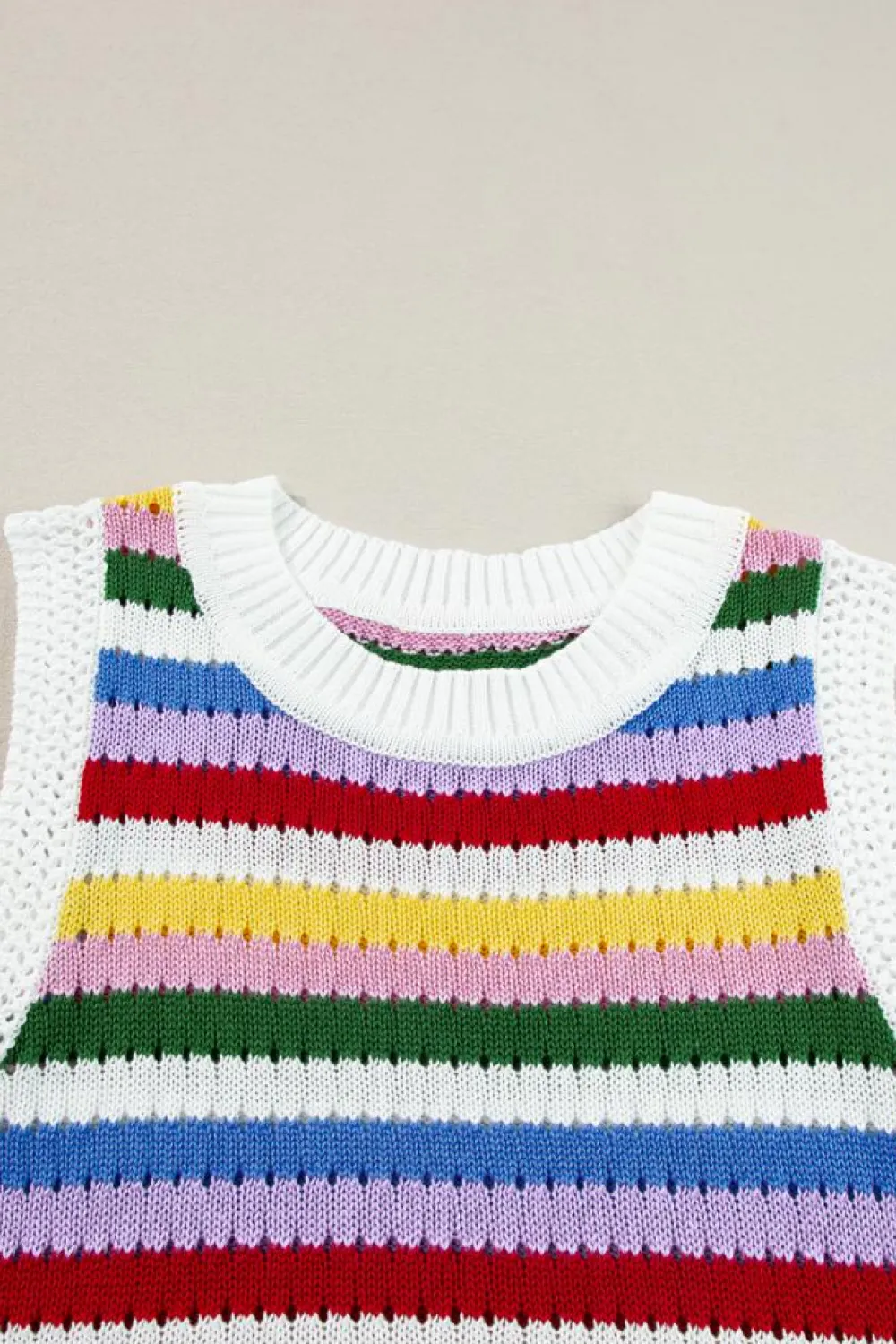 Clearance Dear-Lover Striped Knitted Eyelet Slim Sweater Vest Multicolour