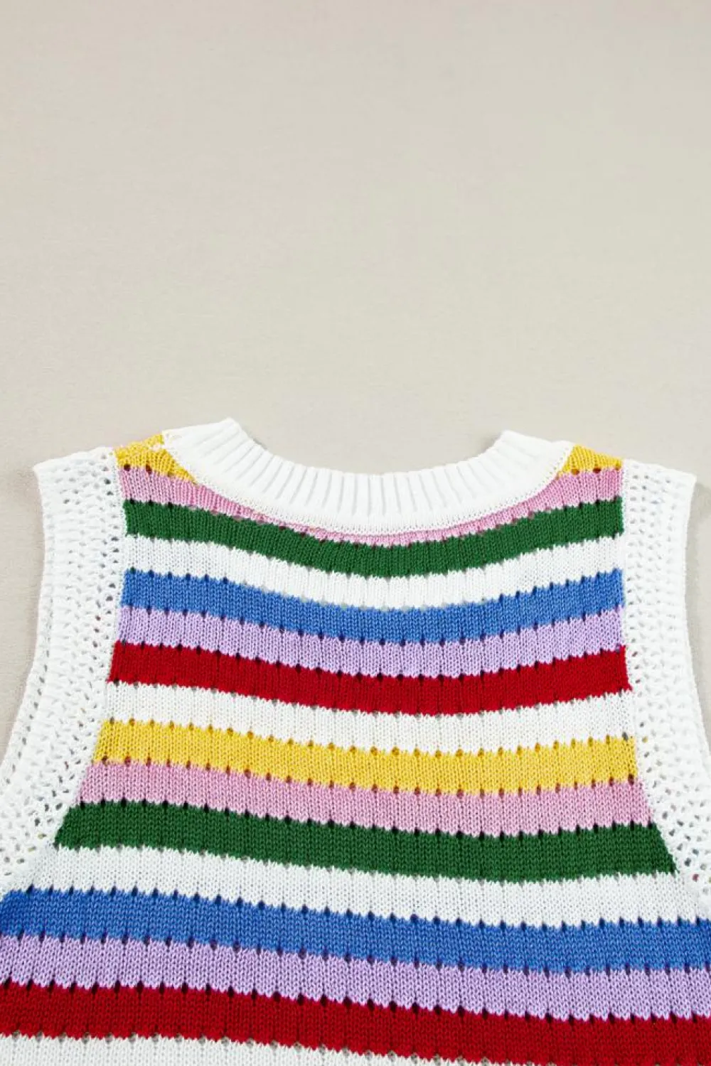 Clearance Dear-Lover Striped Knitted Eyelet Slim Sweater Vest Multicolour