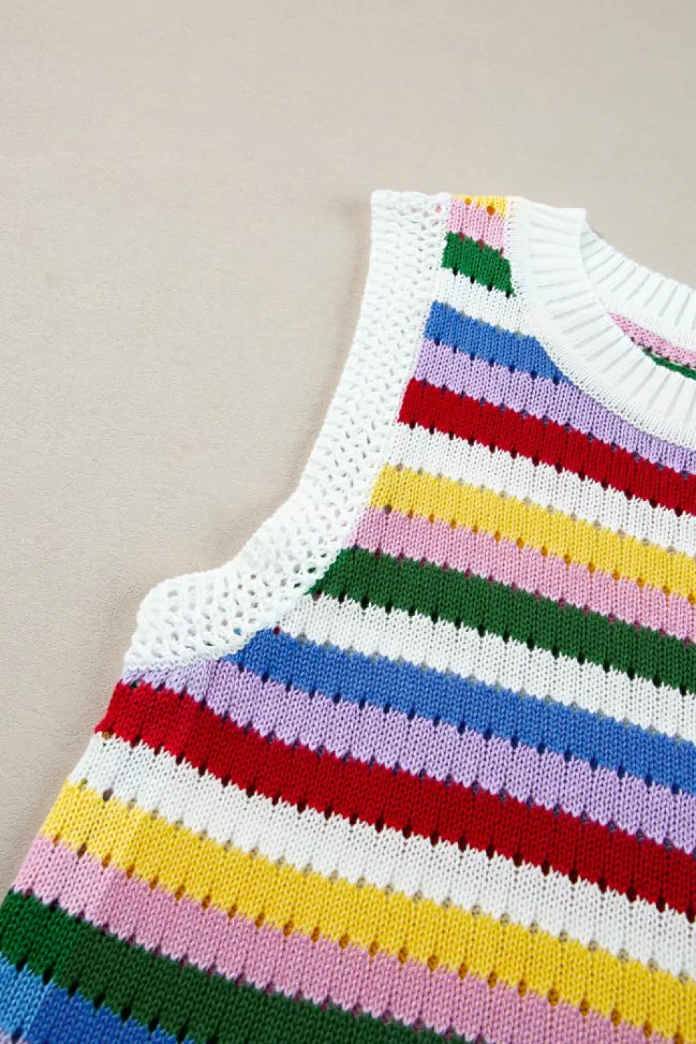Clearance Dear-Lover Striped Knitted Eyelet Slim Sweater Vest Multicolour