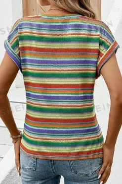 Hot Dear-Lover Striped Pattern Twist Hem Short Sleeve Top Multicolour