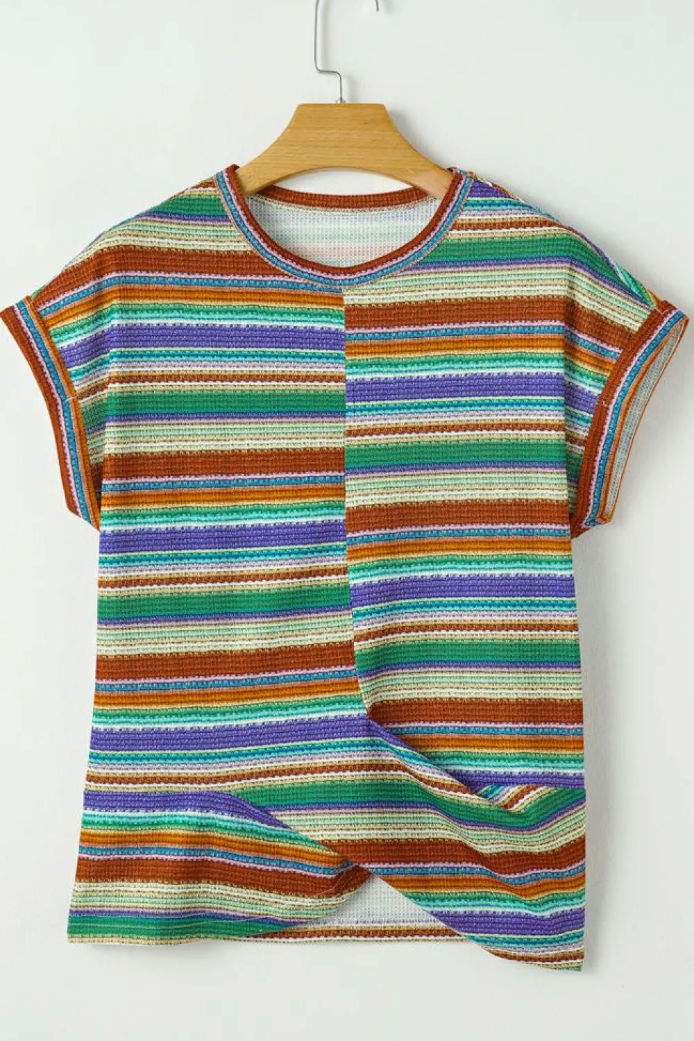 Hot Dear-Lover Striped Pattern Twist Hem Short Sleeve Top Multicolour
