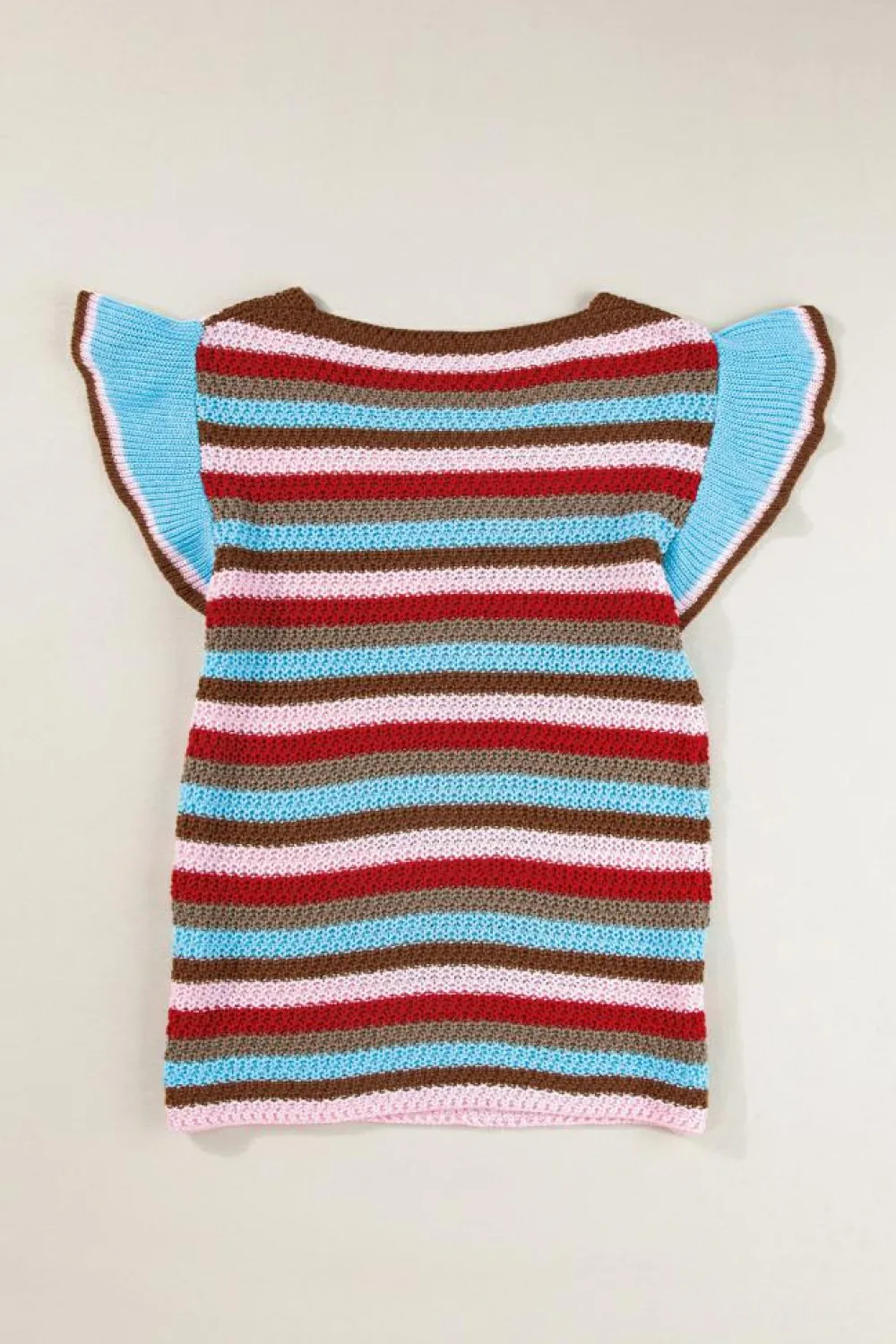 Fashion Dear-Lover Striped Ruffled Sleeve V Neck Sweater Multicolour