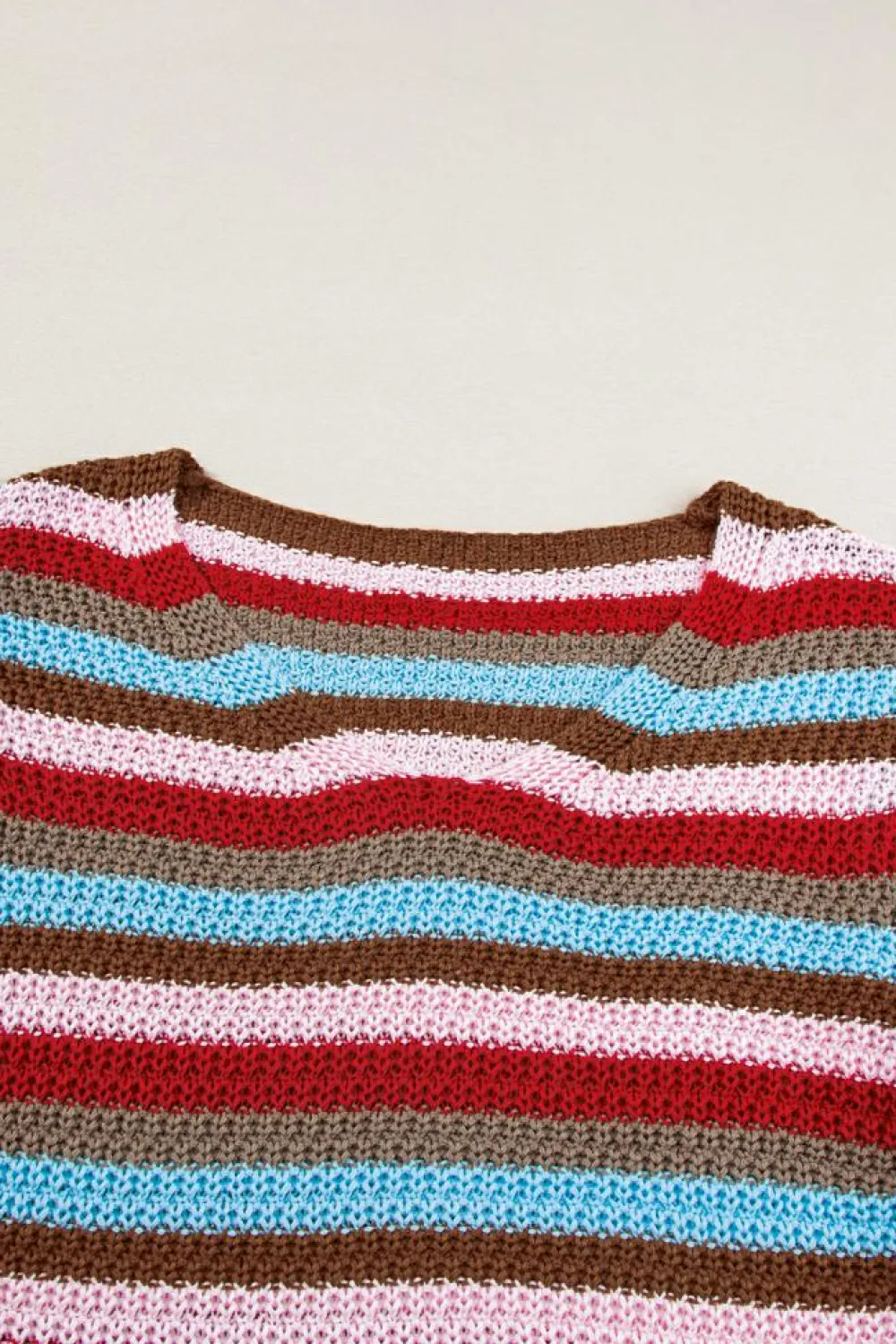 Fashion Dear-Lover Striped Ruffled Sleeve V Neck Sweater Multicolour