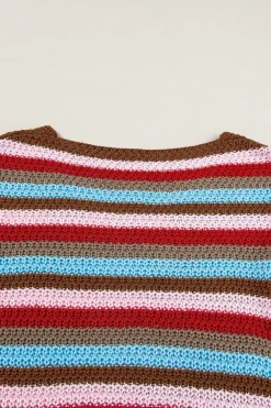 Fashion Dear-Lover Striped Ruffled Sleeve V Neck Sweater Multicolour
