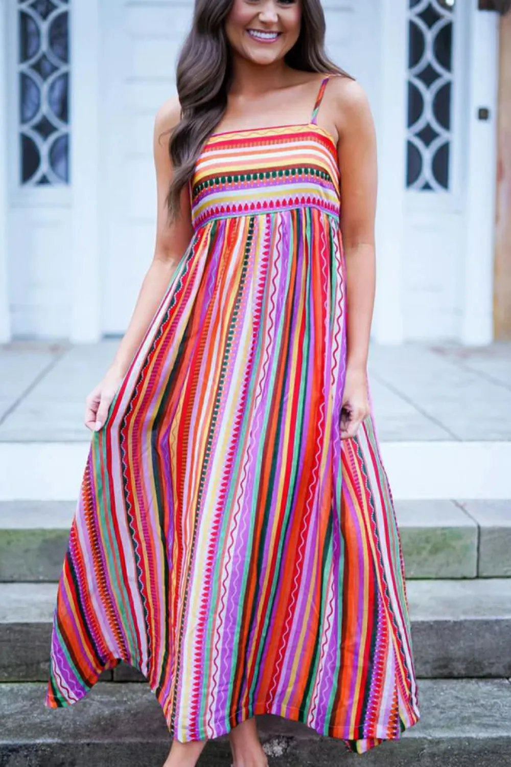 Online Dear-Lover Striped Thin Straps Smocked Back Boho Maxi Dress Multicolour