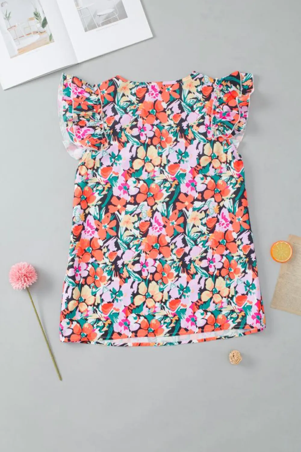 Fashion Dear-Lover Tiered Ruffled Sleeve Floral Blouse Multicolour