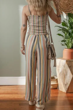 Hot Dear-Lover Vertical Striped Smocked Cami Top Wide Leg Pants Set Multicolour