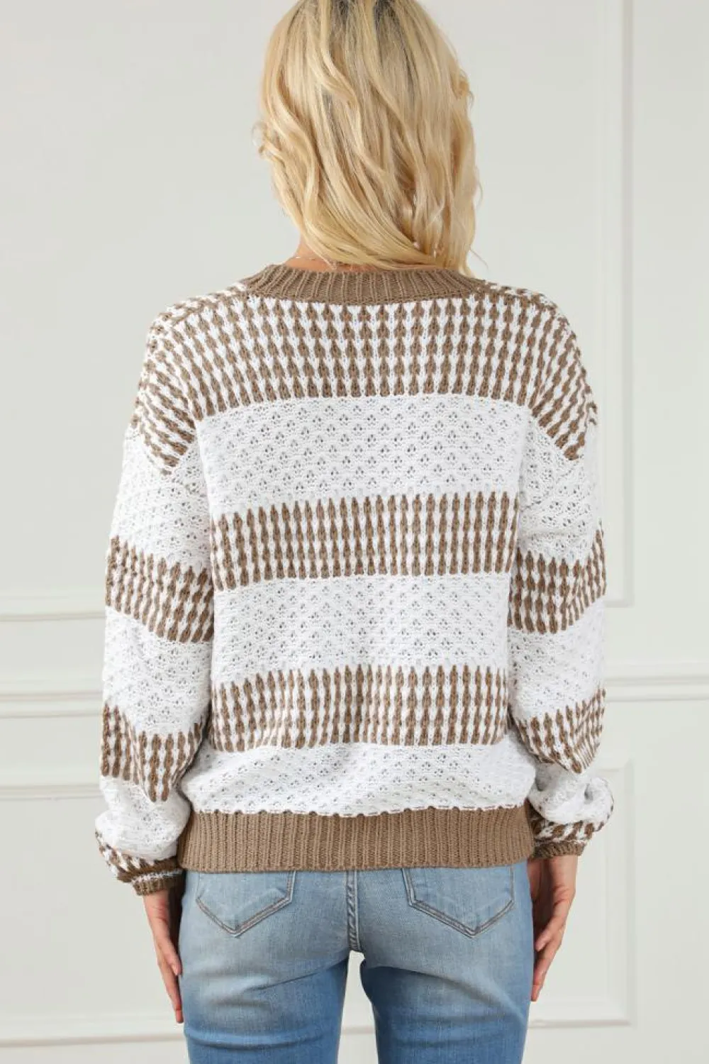 Discount Dear-Lover Vertical Stripes Two Tones Drop Shoulder Sweater Multicolour