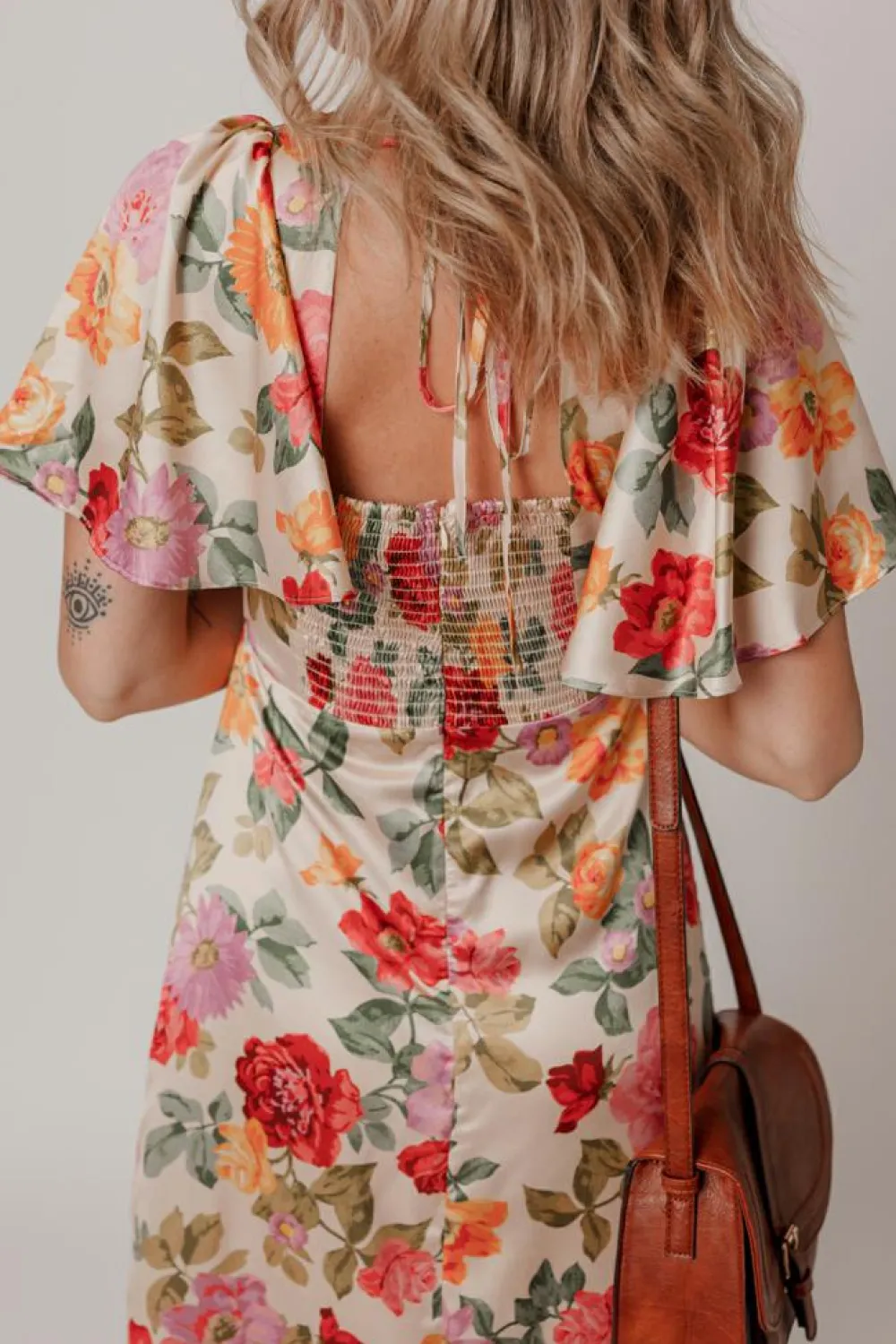 Online Dear-Lover Vintage Floral V Neck Short Sleeve Tie Back Long Slit Dress Multicolour