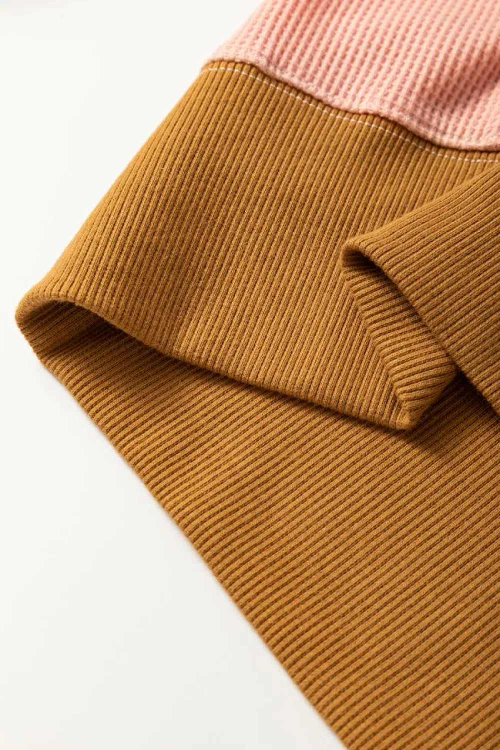Hot Dear-Lover Waffle Knit Plaid Patchwork Side Slits Loose Sweatshirt Multicolour