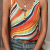 Hot Dear-Lover Wavy Striped Buttoned V Neck Tank Top Multicolour