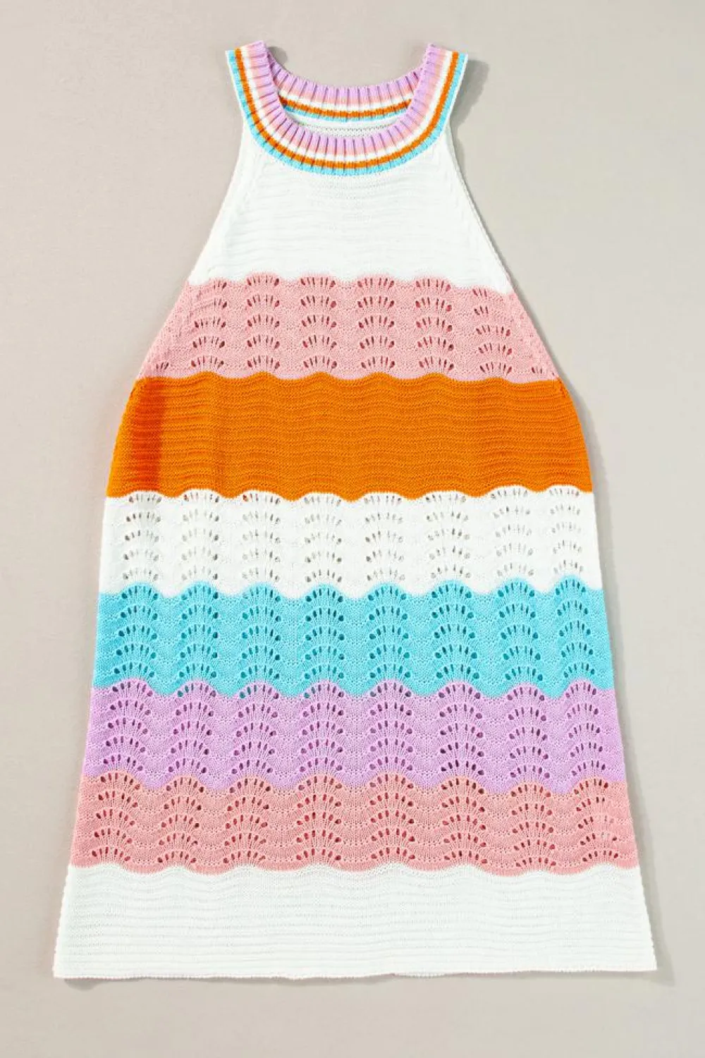 Fashion Dear-Lover Wavy Striped Print Textured Knit Sleeveless Sweater Top Multicolour