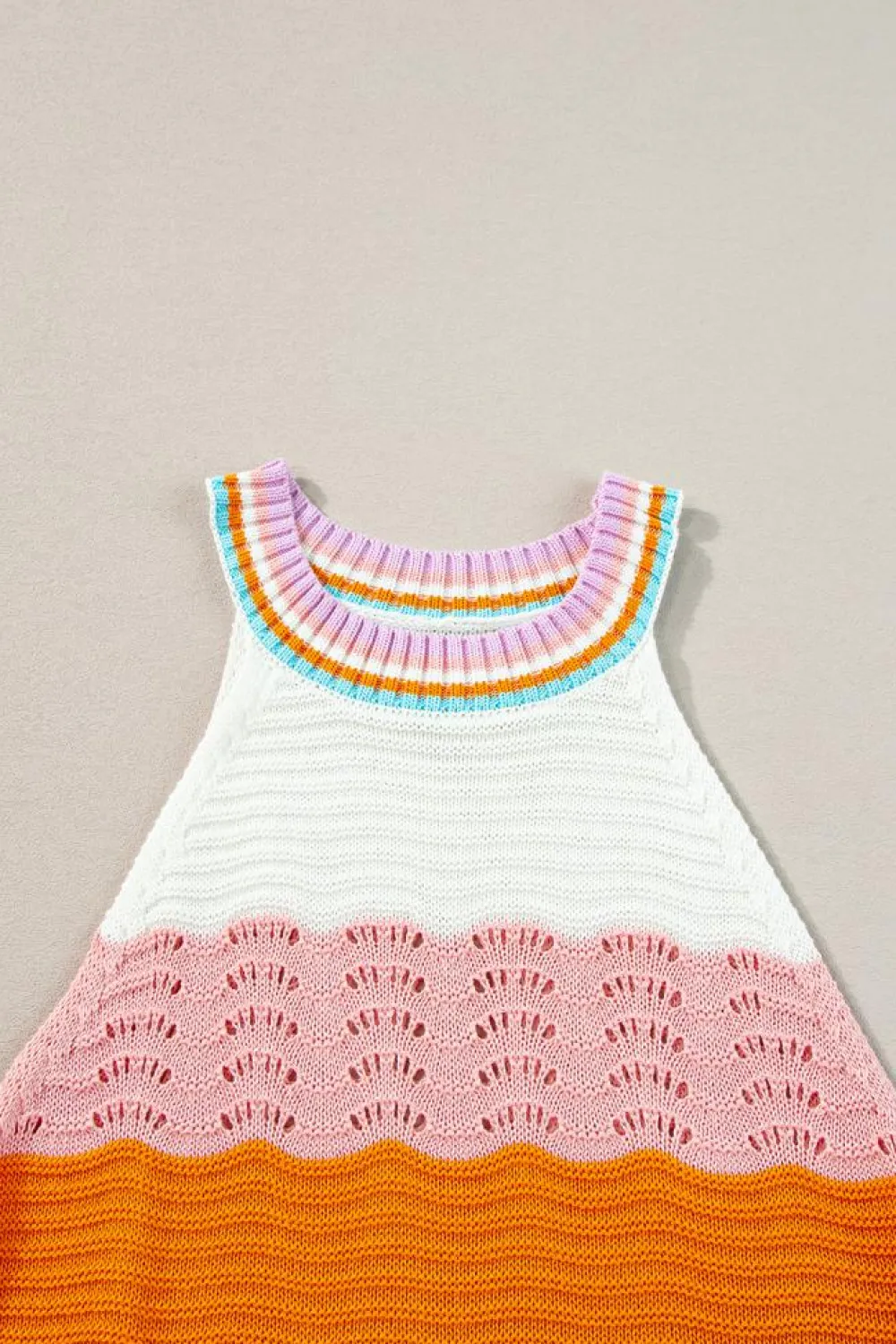 Fashion Dear-Lover Wavy Striped Print Textured Knit Sleeveless Sweater Top Multicolour