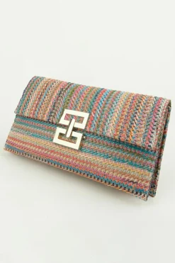 Fashion Dear-Lover Woven Metal Clasp Flap Handbag Multicolour