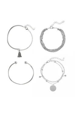 Clearance Dear-Lover Multilayer Chain Disc Tassel Pendant y Bracelet Set Silver
