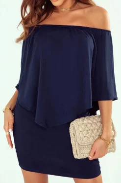 Discount Dear-Lover Multiple Dressing Layered Dark Blue Mini Poncho Dress Navy Blue