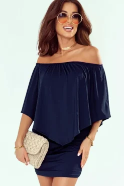 Discount Dear-Lover Multiple Dressing Layered Dark Blue Mini Poncho Dress Navy Blue