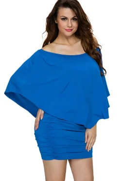 Outlet Dear-Lover Multiple Dressing Layered Mini Poncho Dress Blue
