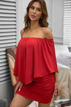 Fashion Dear-Lover Multiple Dressing Layered Mini Poncho Dress Fiery Red