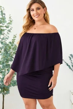 Discount Dear-Lover Multiple Dressing Layered Mini Poncho Dress Purple