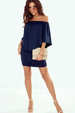 Discount Dear-Lover Multiple Dressing Layered Dark Blue Mini Poncho Dress Navy Blue