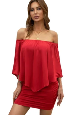 Fashion Dear-Lover Multiple Dressing Layered Mini Poncho Dress Fiery Red