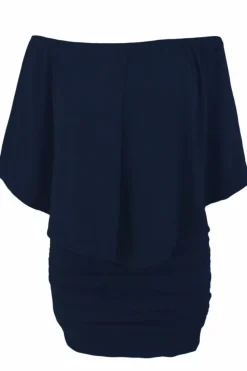 Discount Dear-Lover Multiple Dressing Layered Dark Blue Mini Poncho Dress Navy Blue