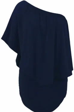 Discount Dear-Lover Multiple Dressing Layered Dark Blue Mini Poncho Dress Navy Blue