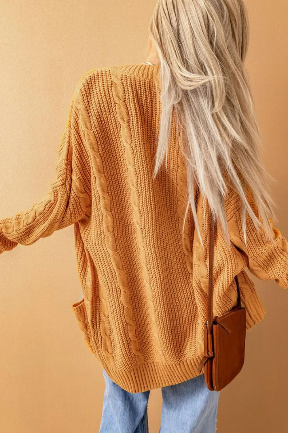 Online Dear-Lover Knit Texture Long Cardigan Mustard