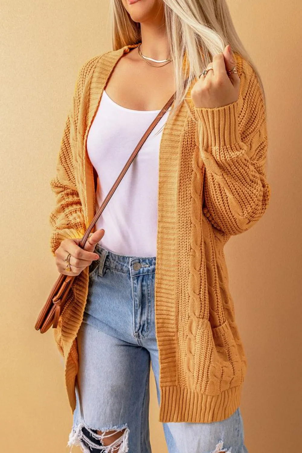 Online Dear-Lover Knit Texture Long Cardigan Mustard