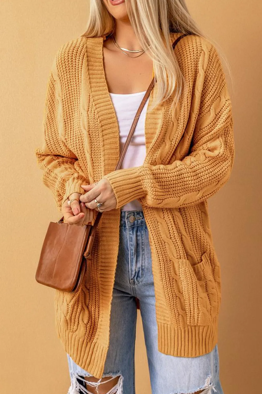 Online Dear-Lover Knit Texture Long Cardigan Mustard