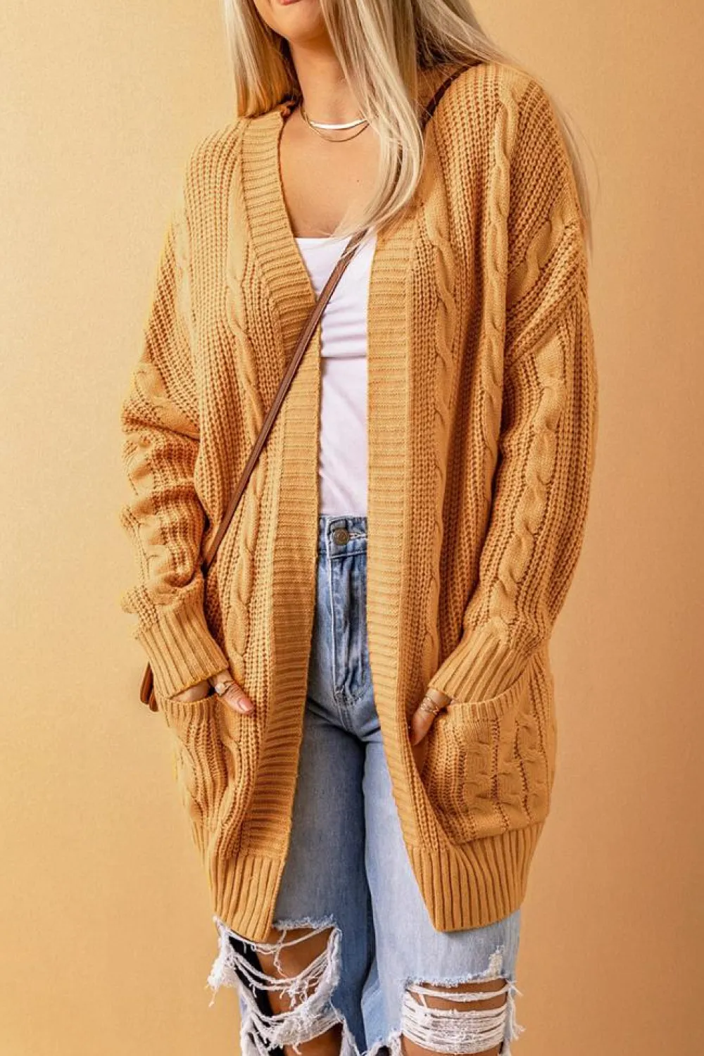 Online Dear-Lover Knit Texture Long Cardigan Mustard